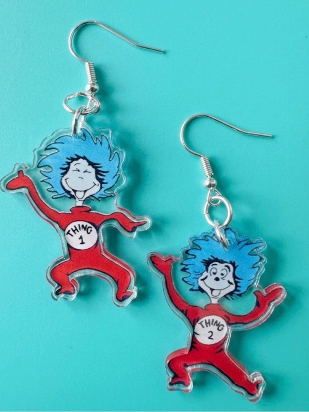 Thing 1 & Thing 2 Dr. Seuss Acrylic Dangle Earrings - Red & Blue